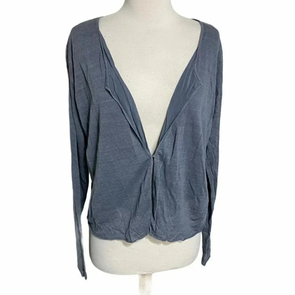 POETRY Women Grey Linen‎ Blend V Neck Cardigan Sweater Size 14